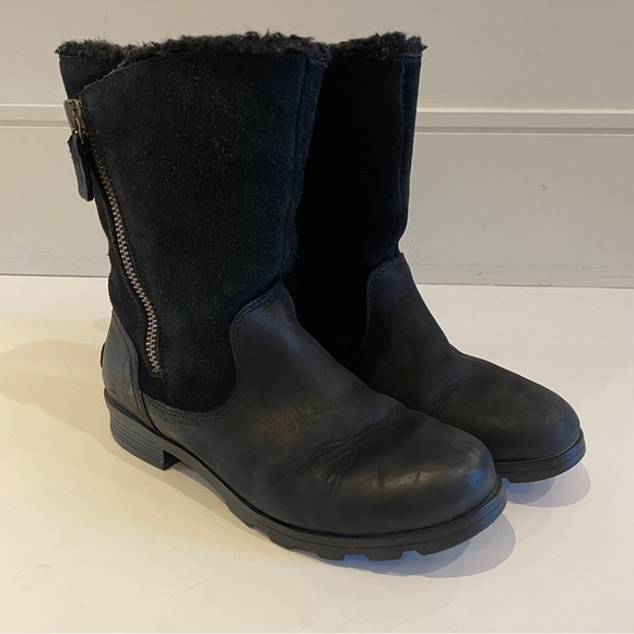 Sorel Black Leather Shearling Mid Calf Boots | Women’s US 6 - Picture 4 of 10